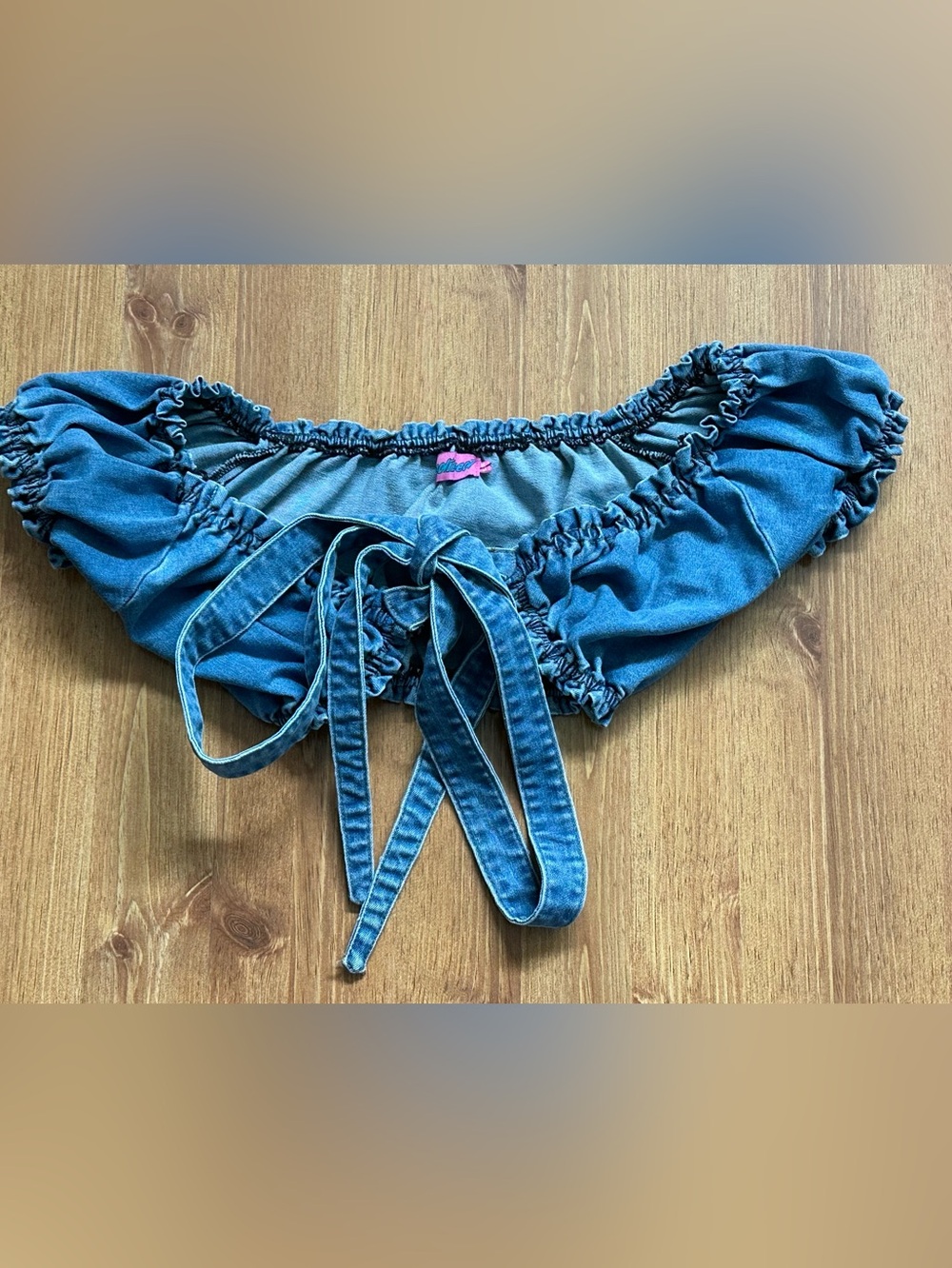 Edikted Navy Blue Jeans Denim Kira Crop Top XS / S
